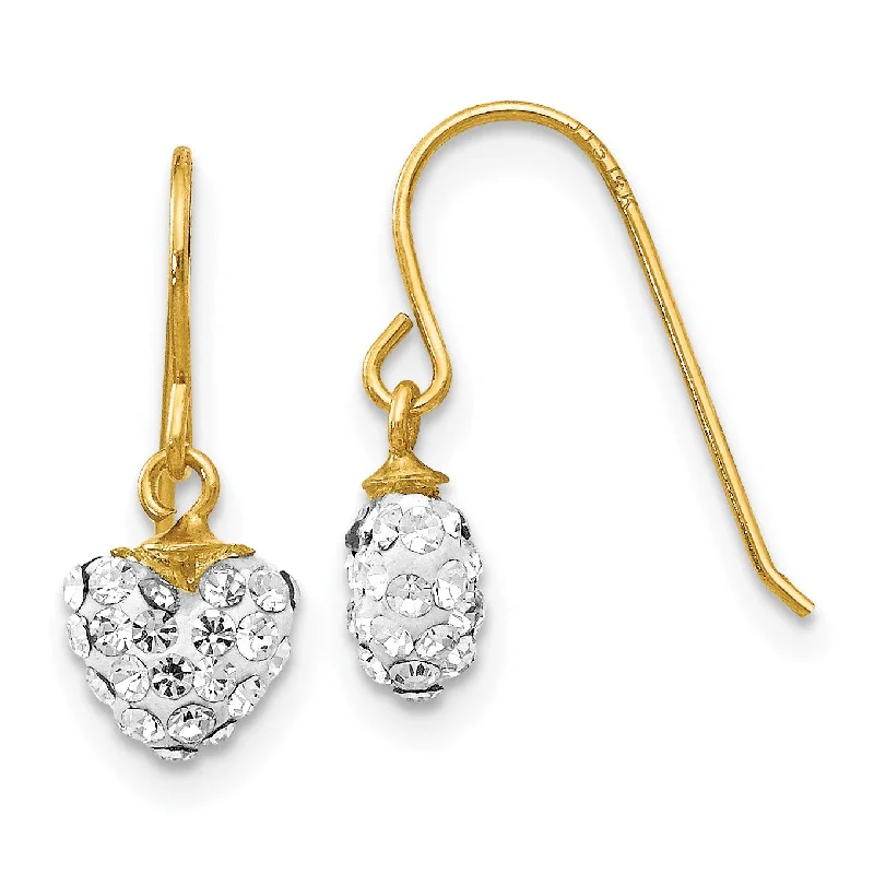 Women classic stud earrings -14KT Yellow Gold Crystal 15X7MM Drop & Dangle Heart Earrings