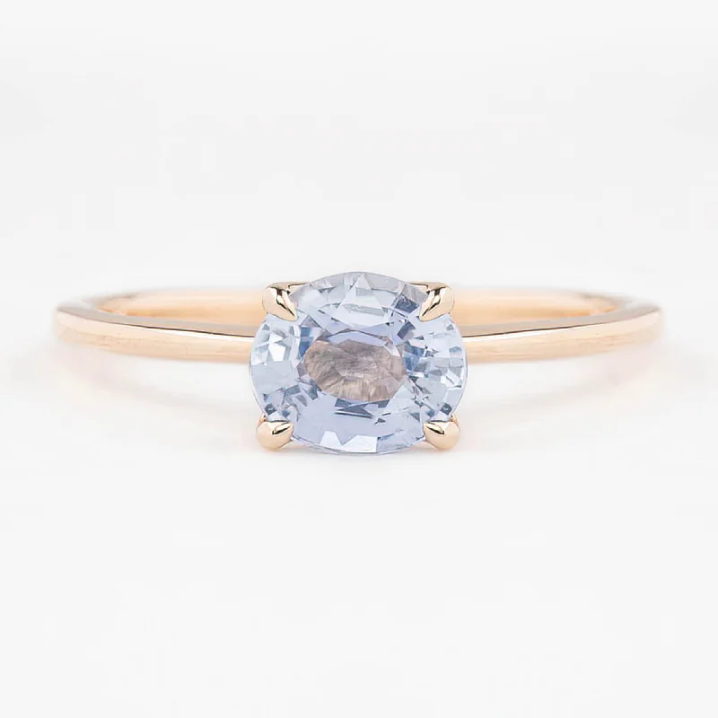 Gemstone and silver engagement rings for women -Sara Ring 1.11ct Light Blue Oval Madagascar Sapphire, 14K Rose Gold (One of a kind)