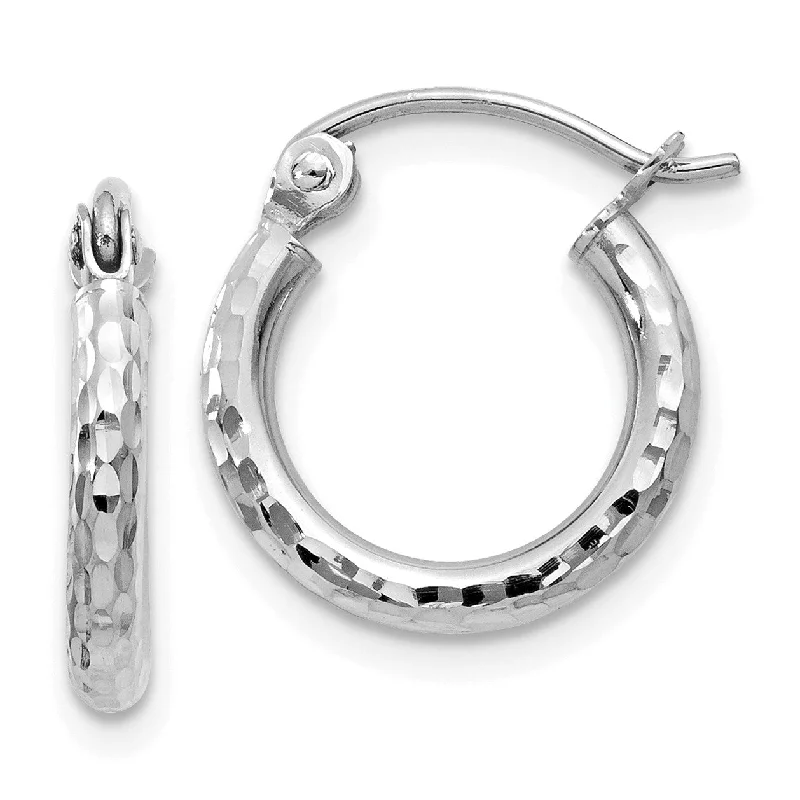 Women elegant drop earrings -14KT White Gold 13X2MM Diamond-cut Hoop Earrings