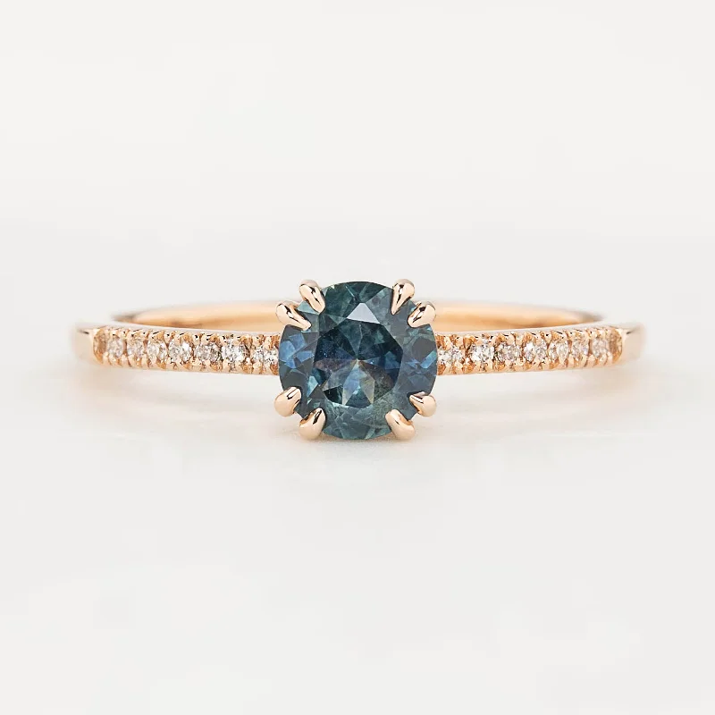 Stackable gold engagement rings for women -Sabrina Ring 0.76ct Teal Blue Round Montana Sapphire, 14k Rose Gold (One of a kind)