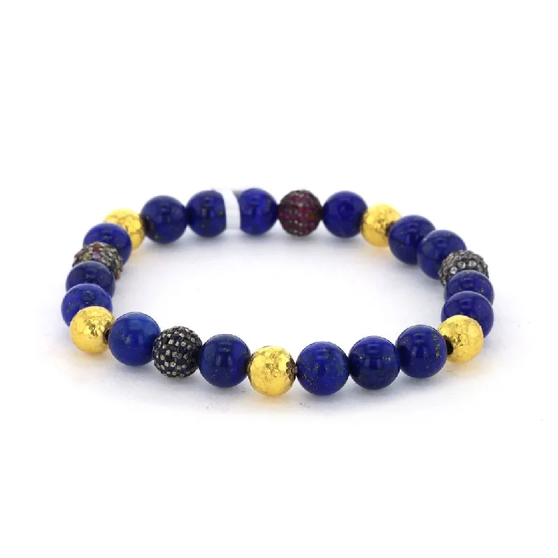 Women classic bangles and bracelets -Lapis, Diamond & Sapphire Bead Stretch Bracelet