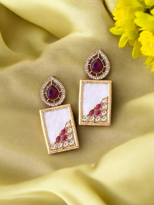 Women statement pearl earrings -Wine Jisha Danglers