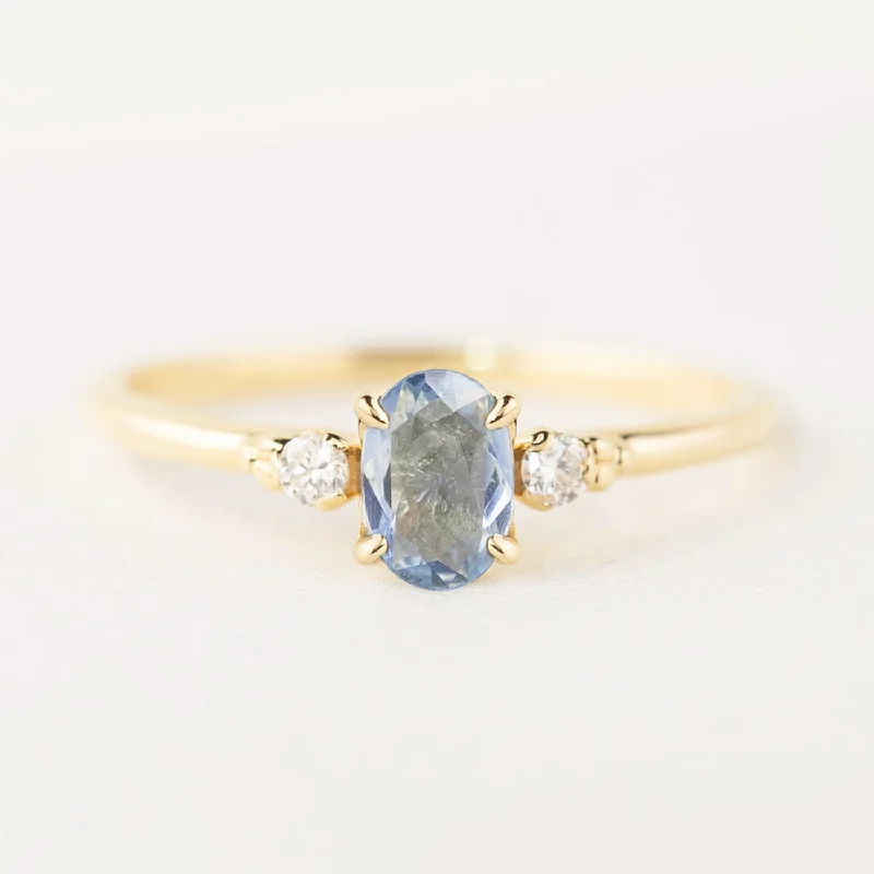 Floral engagement rings for women -Estel Ring 6x4mm 0.40ct Unheated Oval Blue Sapphire, 14k Yellow Gold