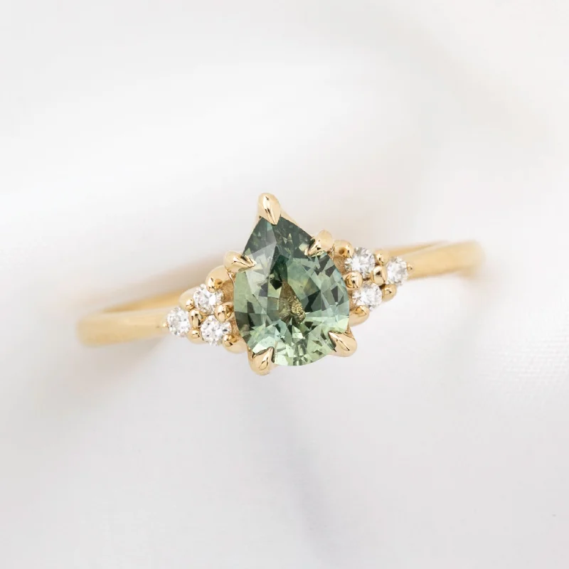 Pearl and diamond engagement rings for women -Teresa Ring Light Green Montana Sapphire, 14k Yellow Gold (One of a kind)