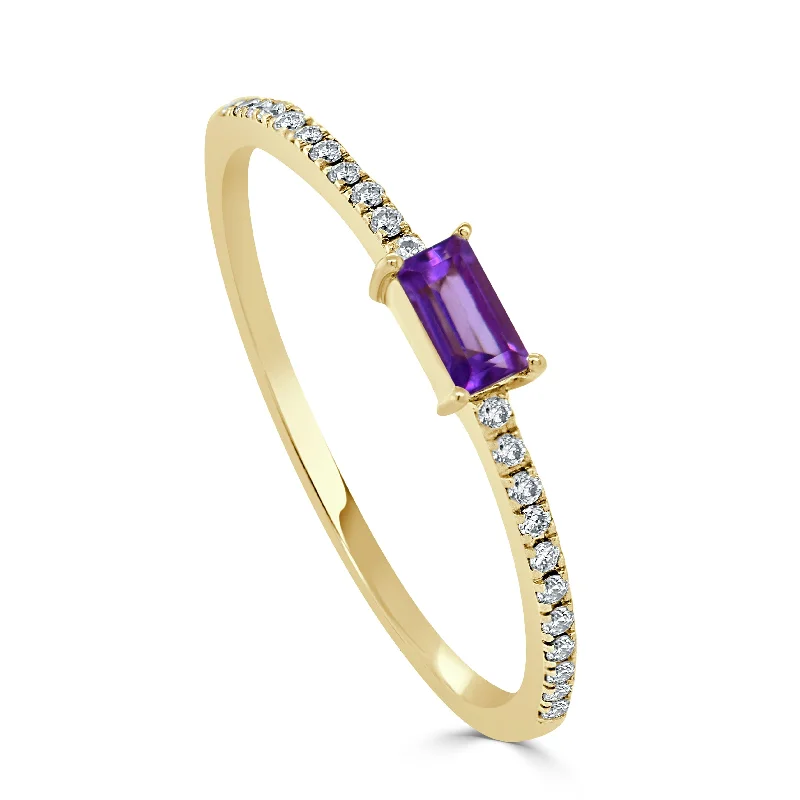 Women dainty rings -14k Gold & Birthstone Baguette Stackable Ring