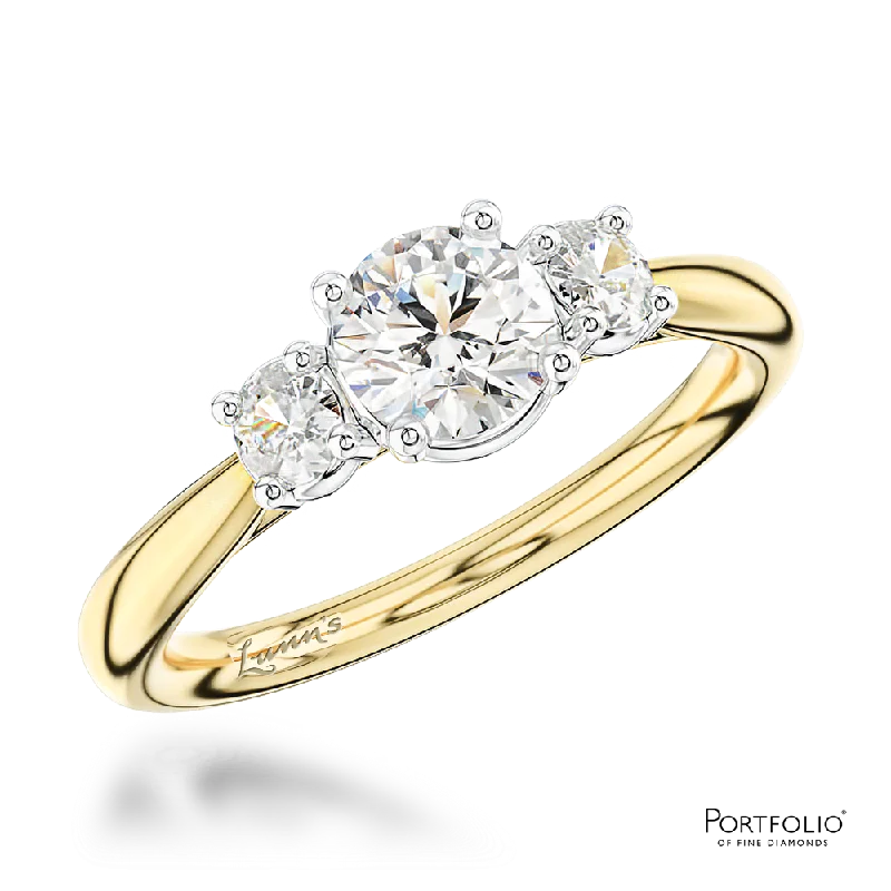 Women fashionable gemstone rings -Three Stone 0.40ct F SI1 Diamond Yellow Gold/Platinum Ring