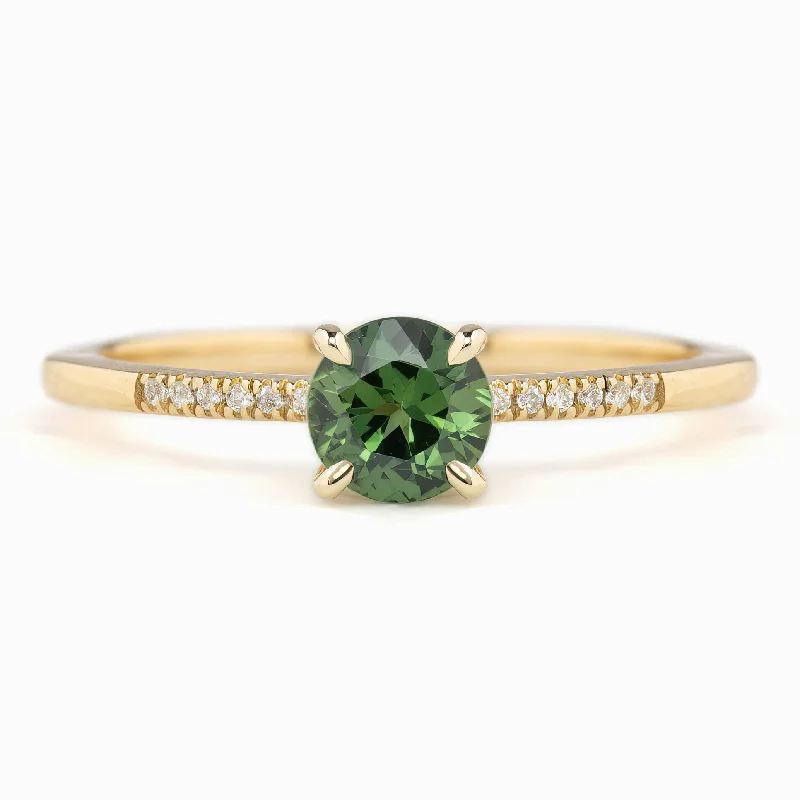 Trendy beaded engagement rings for women -Audrey Ring 0.7ct Green Queensland Sapphire, 14K Yellow Gold (One of a kind)