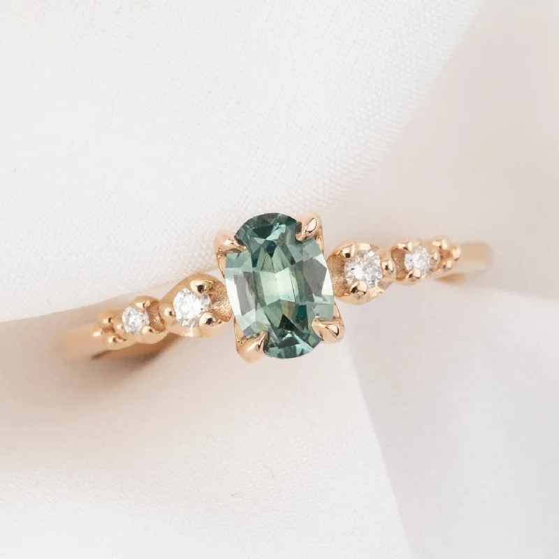 Gemstone-studded engagement rings for women -Estel Fleur Four Prongs Ring 0.74ct Blue Green Montana Sapphire, 14K Rose Gold (One of a kind)