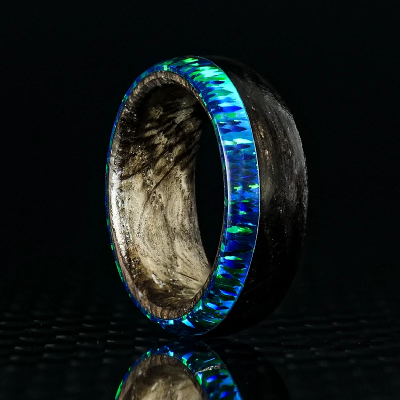 Women wedding rings -Ebony Wood and Opal Ring