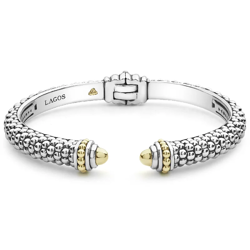 Women sterling silver bangles and bracelets -Lagos Signature Caviar Two-Tone Cuff Bracelet