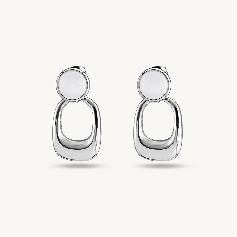 Women teardrop earrings -Statement White Stone Silver Drop Earrings