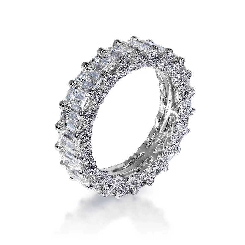 Women ring with colored gemstones -Angelica 6 Carat Emerald Cut Diamond Eternity Band in 14k White Gold Shared Prong With Diamond Encrusted Prongs