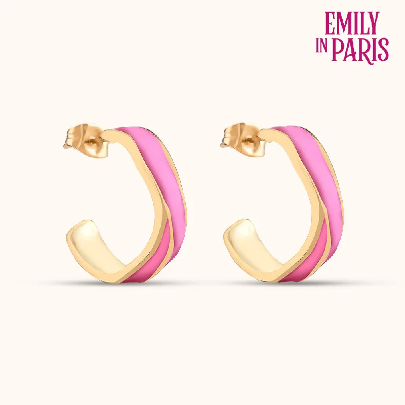 Women drop diamond earrings -Pink Round Hoop Earrings