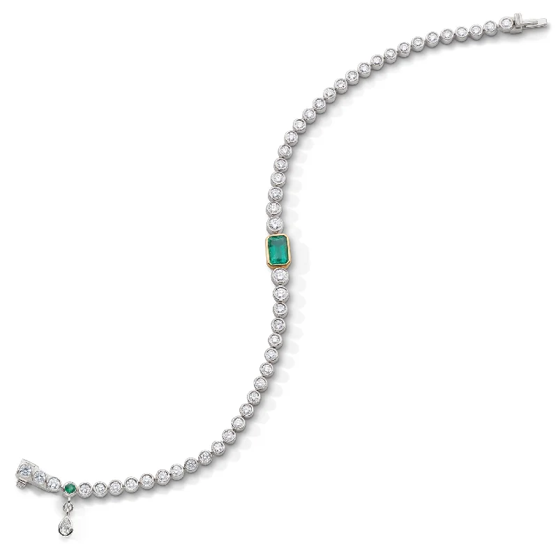 Diamond bangles and bracelets for women -Bezel Set Diamond & Emerald Tennis Bracelet