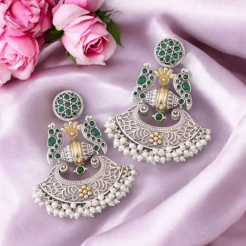 Women rose gold earrings -Emerald Sarasti Oxidised Chandbalis