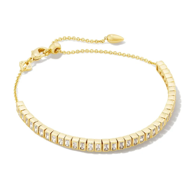 Women gemstone and silver bangles and bracelets -Kendra Scott Gracie Tennis Chain Bracelet-White CZ