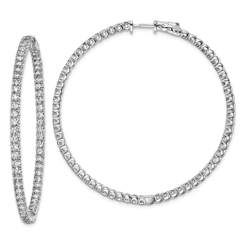 Women statement pearl earrings -Sterling Silver Cubic Zirconia 50MM Safety Clasp In & Out Hoop Earrings