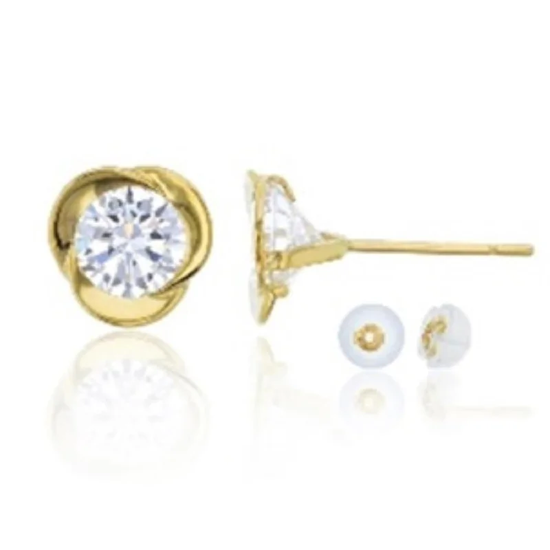 Women art deco earrings -14KT Yellow Gold 5MM Round Cubic Zirconia Stud Love Knot Earrings