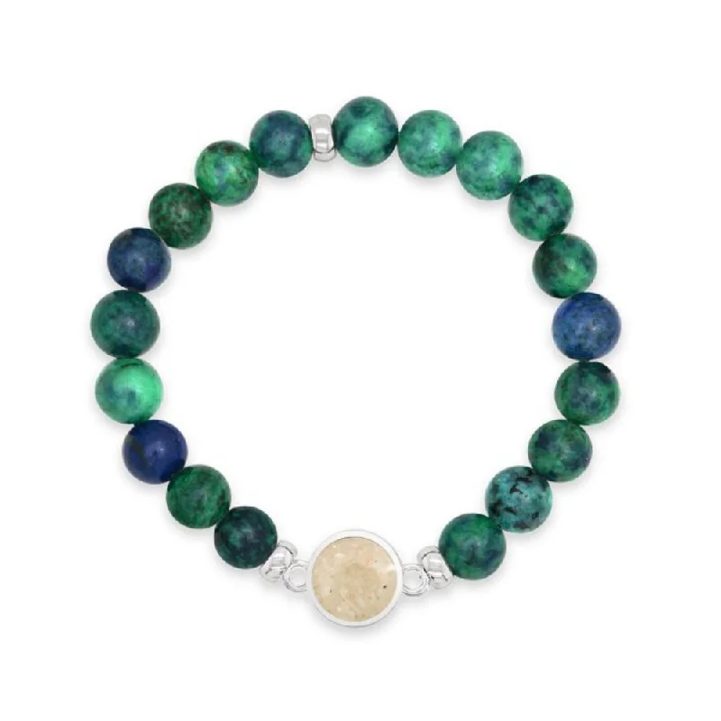 Women adjustable bangles and bracelets -Dune Sterling Silver Round Beaded Bracelet- Azurite