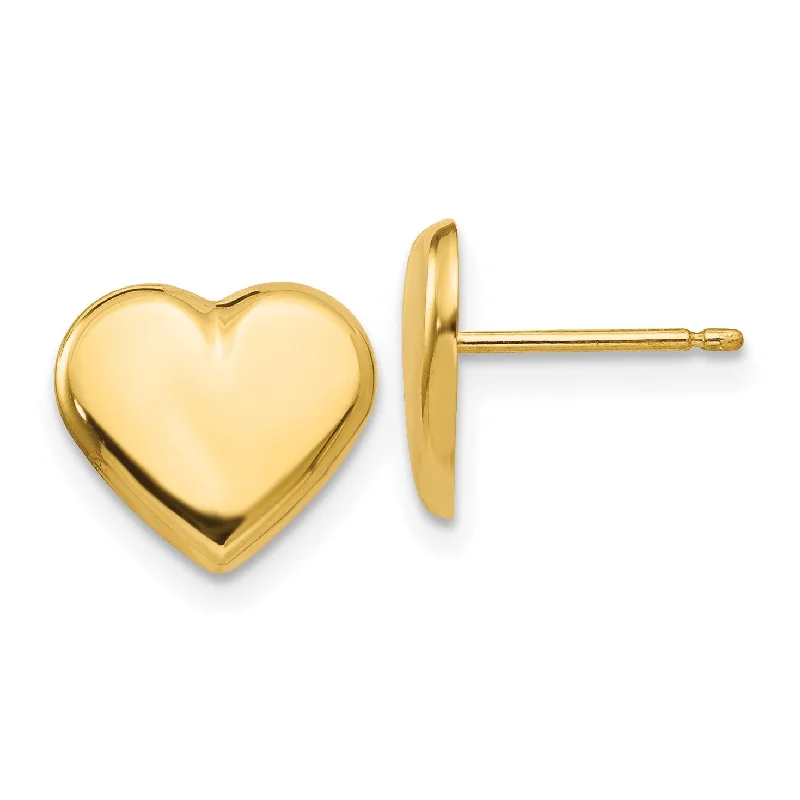 Women boho earrings -14KT Yellow Gold 9X10MM Heart Stud Earrings