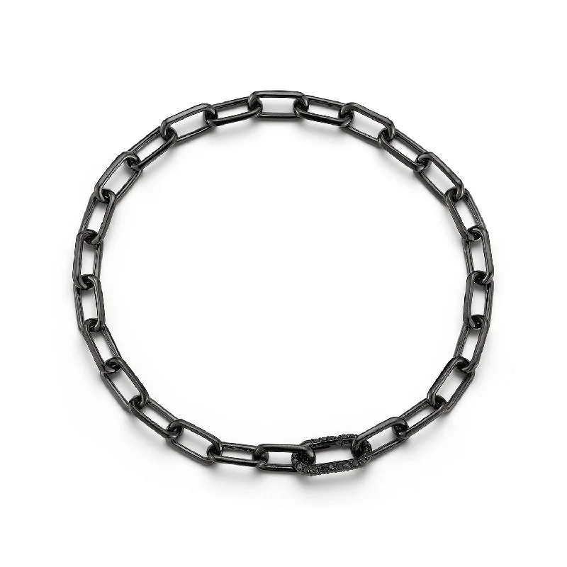 Women classic silver bangles and bracelets -SAXON 18K BLACK GOLD CHAIN LINK BRACELET WITH ELONGATED BLACK DIAMOND CLASP