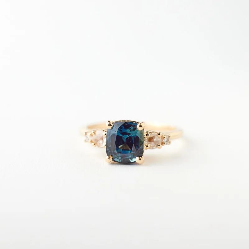 Retro engagement rings for women -Isa Ring - 2.04 Carat Green Blue Cushion Sapphire