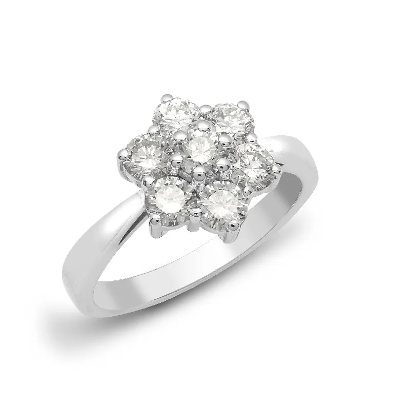 Twisted engagement rings for women -18ct White 1.25ct Diamond 7 Stone Cluster Ring