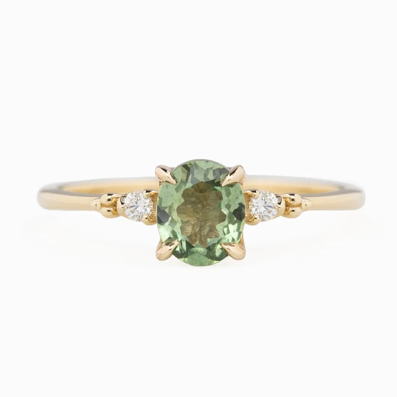 Handcrafted engagement rings for women -Estel Ring 6x5mm 0.85ct Light green Montana Sapphire, 14K Yellow Gold