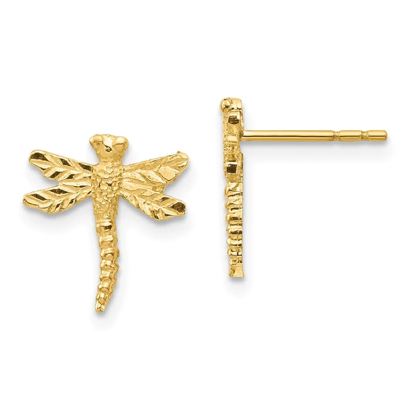 Women drop diamond earrings -14KT Yellow Gold 11X10MM Dragonfly Earrings