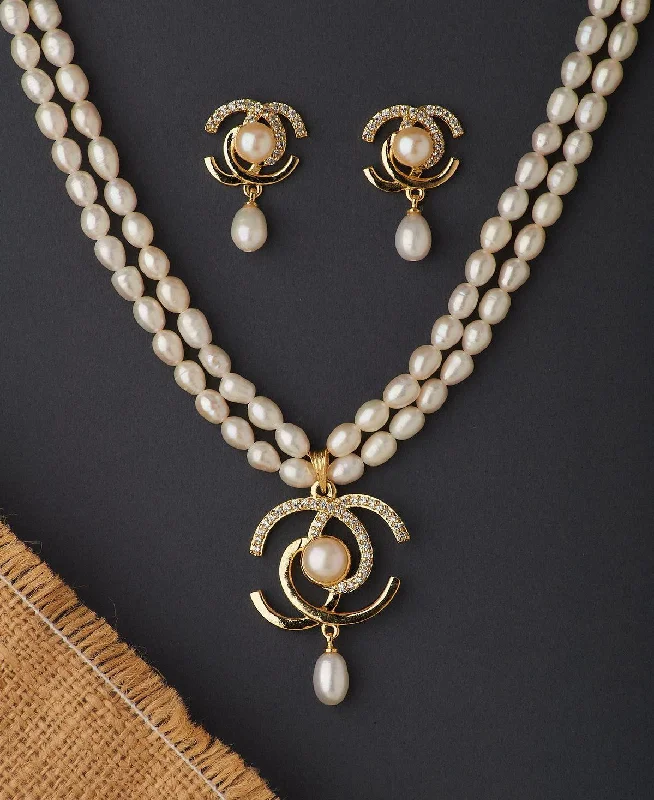 Silver necklaces for women -Trendy Real Pearl Necklace Set