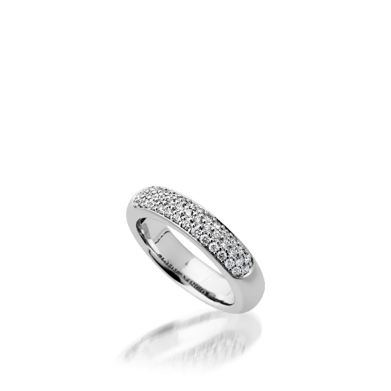 Women stacking gemstone rings -Essence Band Ring with Pave Diamonds