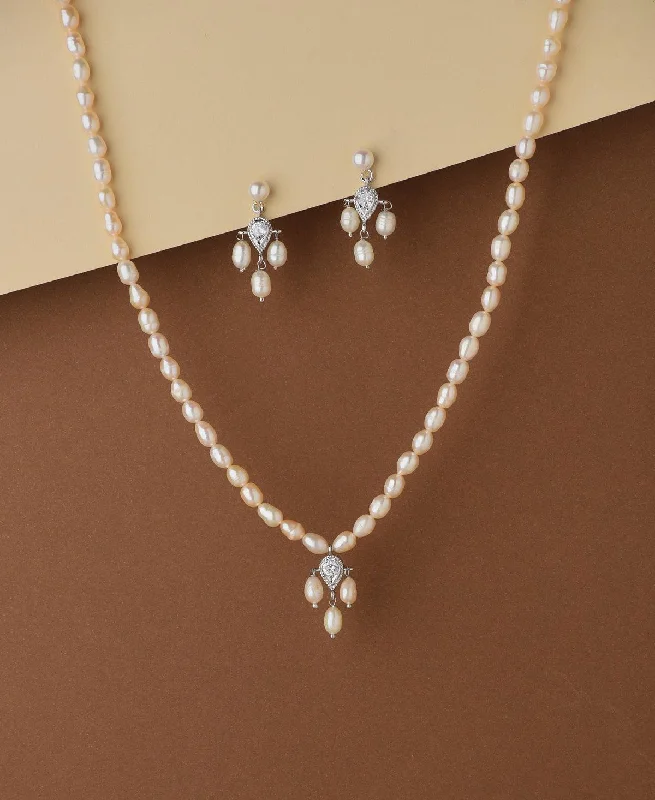 Beaded necklaces for women -Simple and Elegant Real Pearl Necklace Set