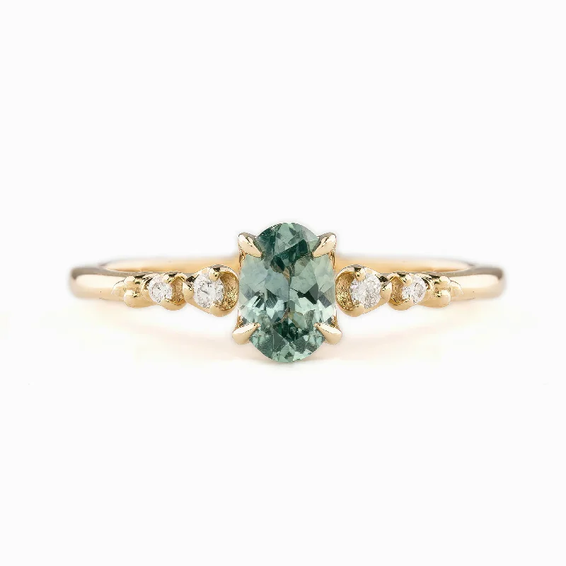 Chunky engagement rings for women -Estel Fleur Four Prongs Ring, 0.60ct Blue Green Montana Sapphire, 14k Yellow Gold