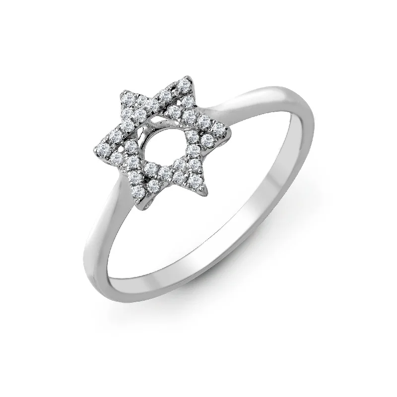 Birthstone engagement rings for women -18ct White 0.13ct Diamond Star of David Ring