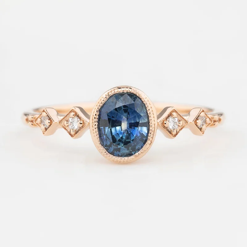 Retro engagement rings for women -Celeste Ring 0.80ct Oval Blue Montana Sapphire, 14k Rose Gold (One of a kind)