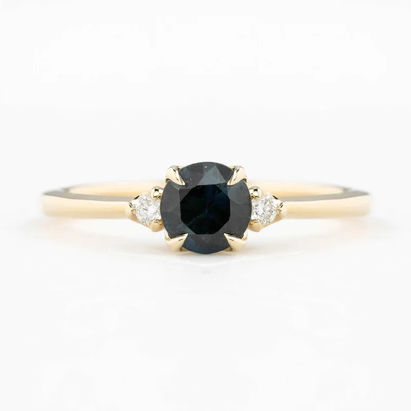 Silver engagement rings for women -Sofia Ring 0.72ct Dark Blue Round Queensland Sapphire, 14k Yellow Gold (One of a kind)