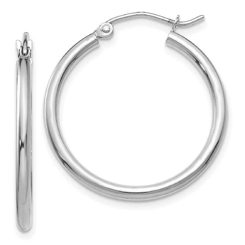 Women trendy hoop earrings -14KT White Gold 25X2MM Hoop Earrings