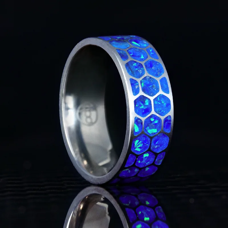 Women custom rings -Hexagon Winter's Howl Glowstone Ring