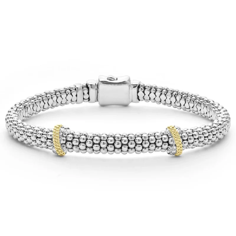 Women trendy stackable bangles and bracelets -Lagos Caviar Lux Double X Diamond Bracelet