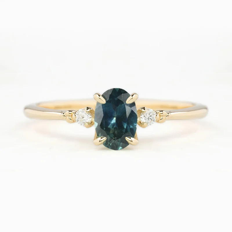 Multi-color engagement rings for women -Estel Ring 6.5mm  Oval Teal Blue Montana Sapphire 14K Yellow Gold