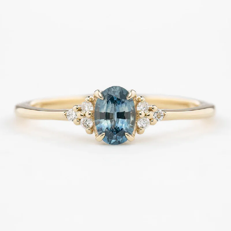 Beaded charm engagement rings for women -Teresa Ring - 6x4mm 0.60ct Teal Blue Montana Sapphire