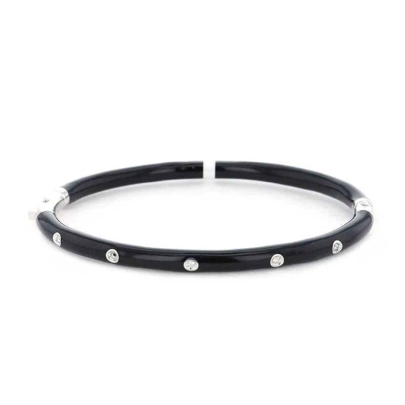 Women modern bangles and bracelets -0.10 ctw Diamond Sterling Silver & Enamel Bangle Bracelet