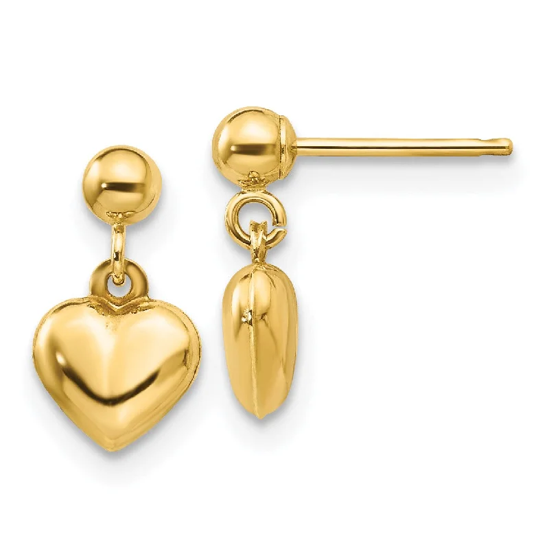 Women vintage gold earrings -14KT Yellow Gold 11X6MM Childrens Heart Stud Earrings