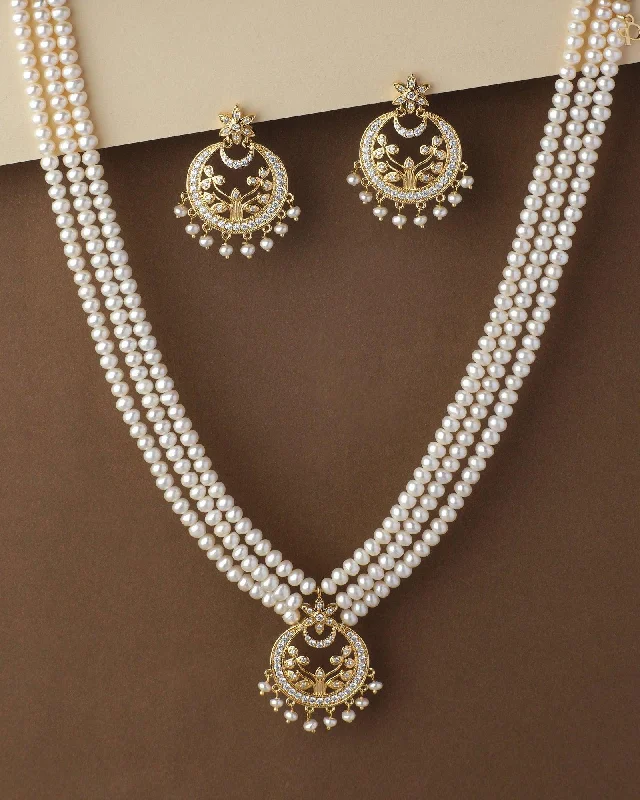 Luxury necklaces for women -Traditional AD Pearl Necklace Set