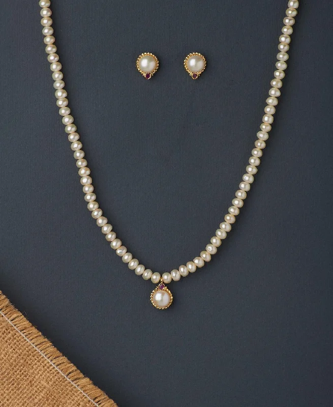 Elegant necklaces for women -Simple and Elegant Real Pearl Necklace Set