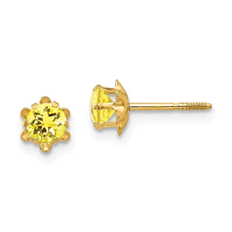 Women sapphire earrings -4MM Round Citrine Birthstone Earrings in 14KT Yellow Gold