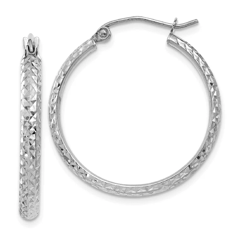 Women personalized earrings -14KT White Gold 25X2.8MM Diamond-cut Hoop Earrings