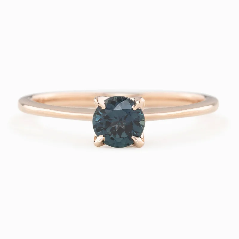 Fashionable engagement rings for women -Sara Ring - 4.8mm 0.55ct Teal Blue Queensland Sapphire, 14k Rose Gold