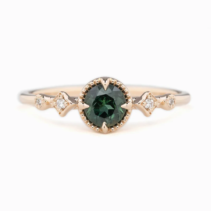 Handmade engagement rings for women -Stella Ring 5mm 0.60ct Green Queensland Sapphire 14K Rose Gold