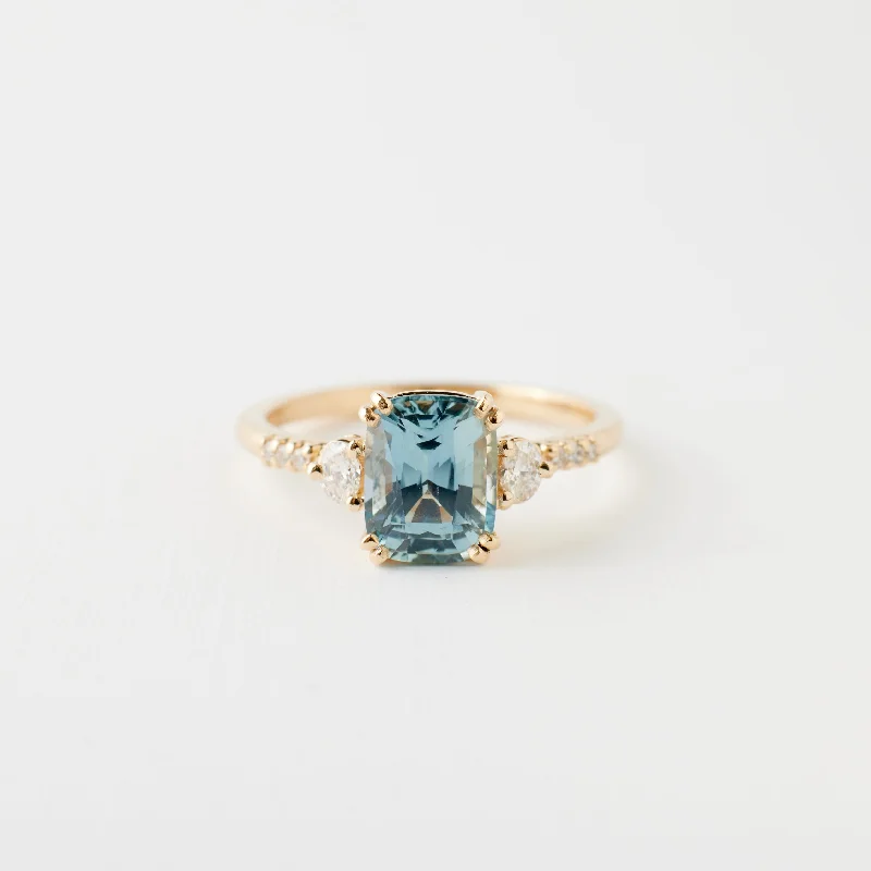 Dafty engagement rings for women -Laurel Ring - 2.03 Carat Teal Aqua Cushion Sapphire